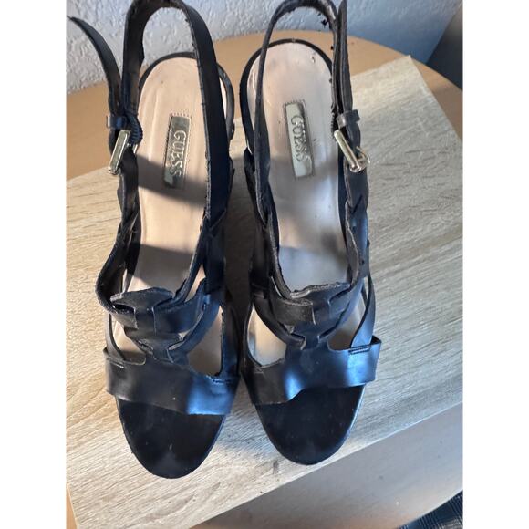 Guess Black Strappy Cork Wedge Sandals Women's Size 8M - Picture 8 of 8